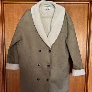 Tuckernuck Olive Double-Breasted Coat with Cream Lining